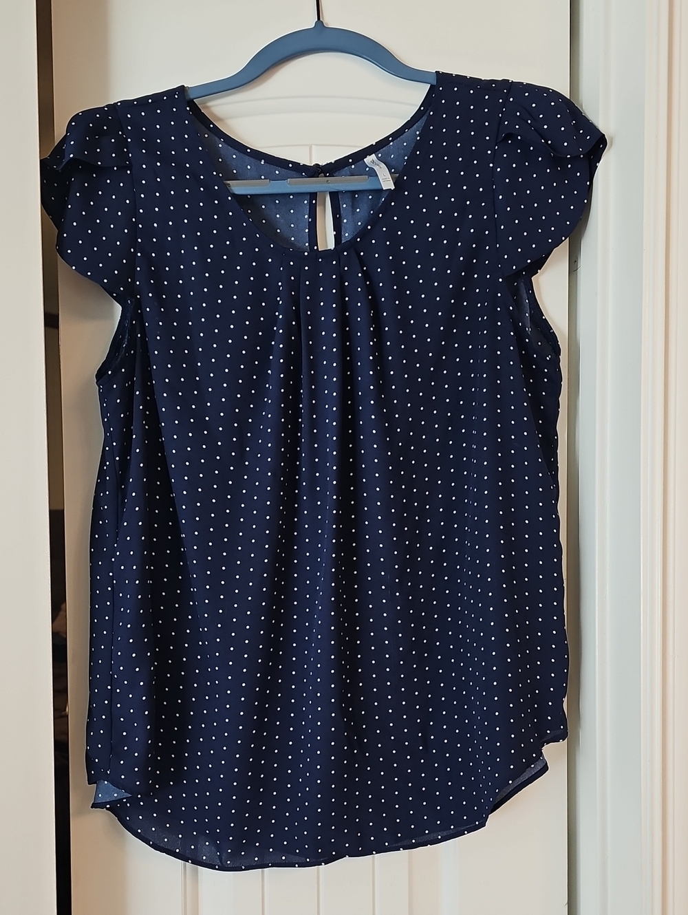 DNA couture Navy Polka Dot Flutter Sleeve Blouse